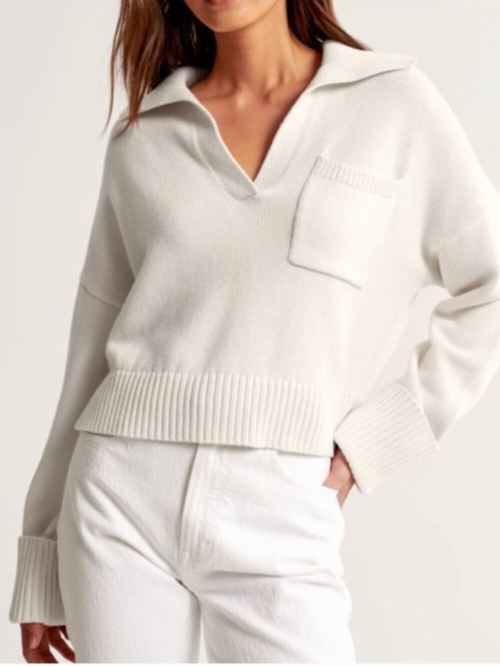 Abercrombie and Fitch Notch Neck Sweater TAN